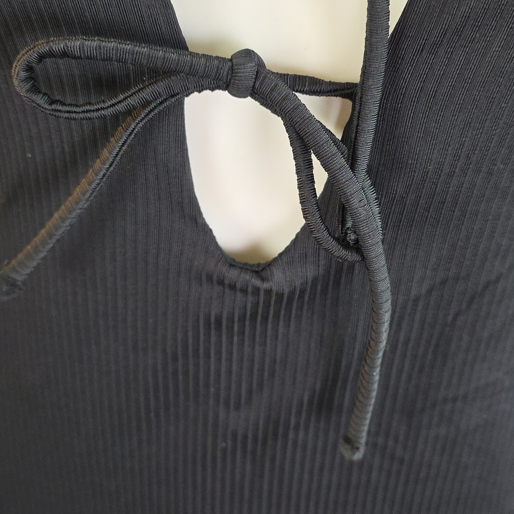 Black Two Tie Ottoman Ribbed One Piece Swimsuit No Boundaries - Picture 6 of 12
